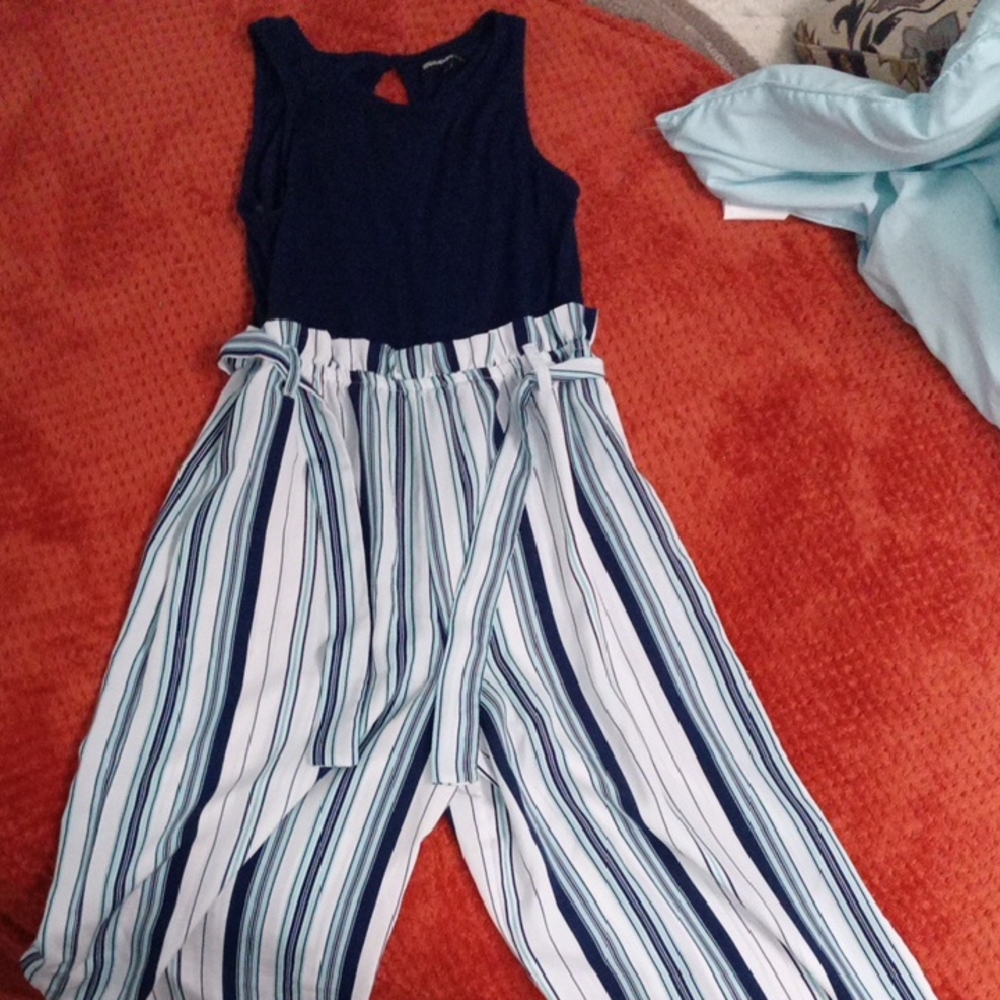 Striped Navy and White Jumpsuit